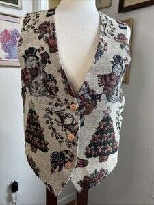Vintage Holiday Christmas vest women’s Tapestry Sz Med USA Christmas Tree Y2K